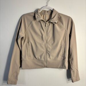 Move Theology Taupe Zip-Up Active Jacket | Cropped Athleisure | Size M